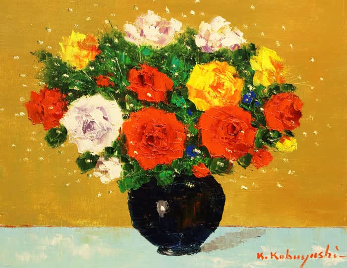 【美品】小林幸三 薔薇 油彩画 小林幸三 『バラ(薔薇)』 油絵・油彩画 SM(サムホール) 絵画